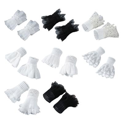 Women's Lace Wrist Cuff Decorative Pearls Costume Accessory White Lace Wrist Cuffs for Ladies Costume