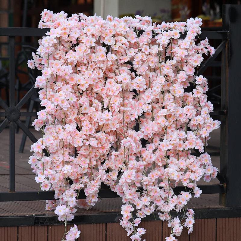 Cherry Blossom Rattan Ceiling Decoration: Artificial Flower Vine for Indoor Air Conditioning Pipe Cover