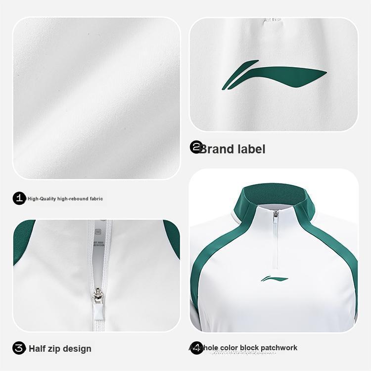 Li-Ning Tennis Series Color Block Stylish Simple Half-Zip Long Sleeve T-Shirt Women tops ATLV204-1