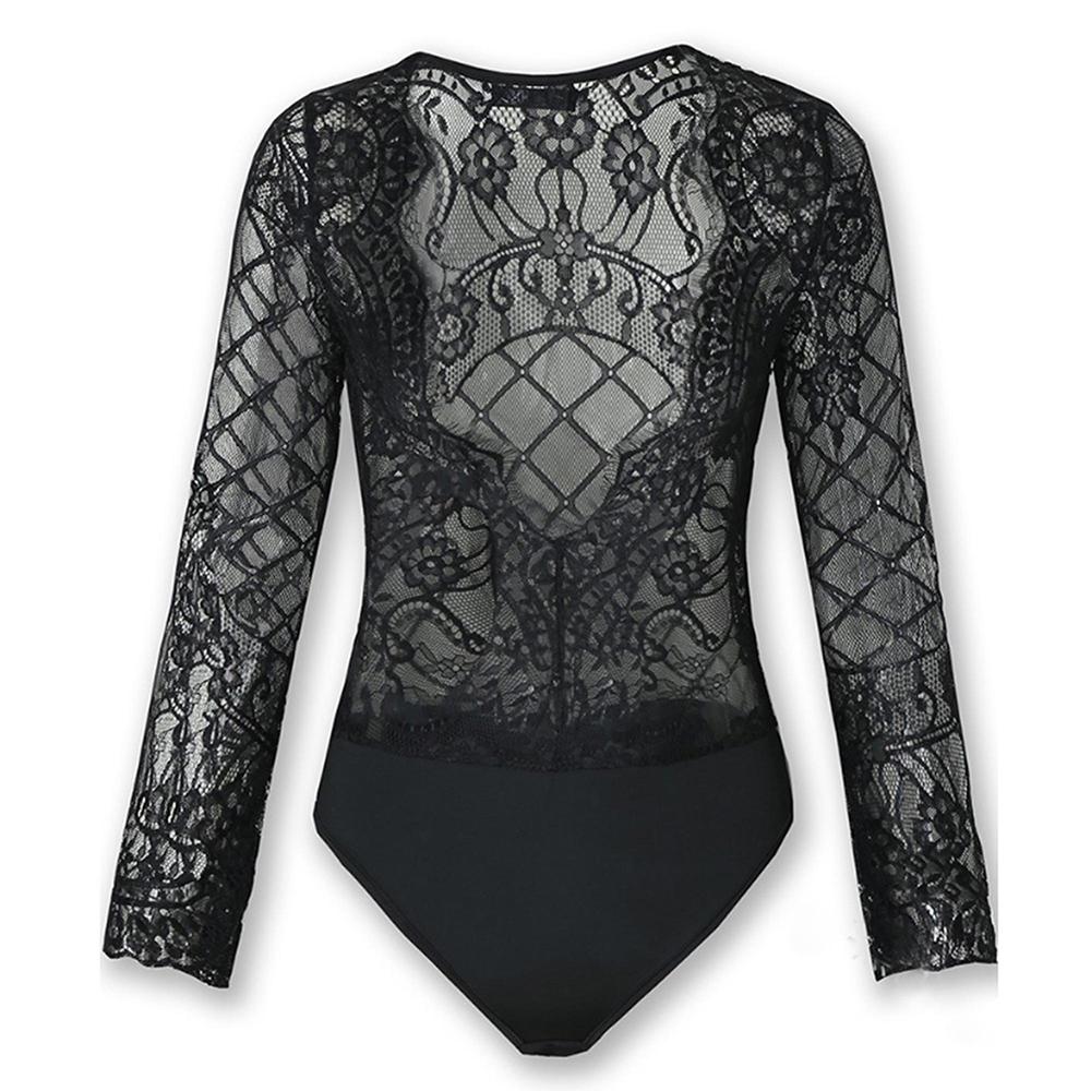 Womens Sexy Lace V Neck Romper Tops Mesh See Through Bodysuit Lingerie Nightwear