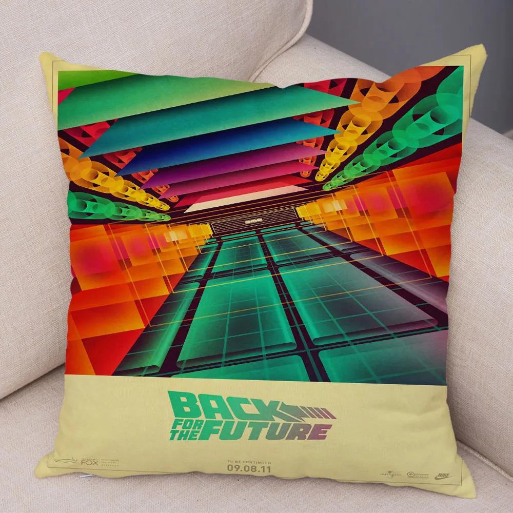 Cartoon Klassiker Film Kissenbezug Deko Zurück in die Zukunft Kissenbezug Superweicher Plüsch Kissenbezug für Sofa Zuhause Auto 45x45cm