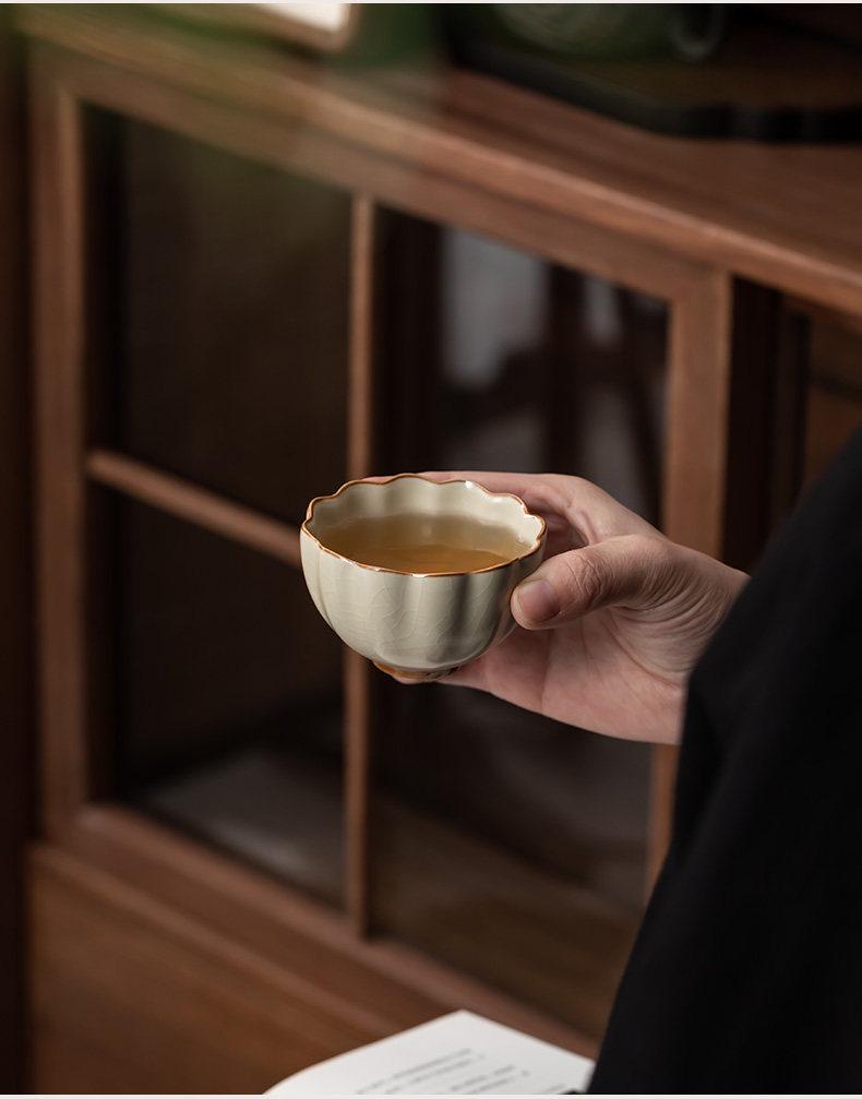 Ru Kiln Crackle Ceramic Kung Fu Tea Cup Set – Handmade Large Tasting Cups with Gift Box