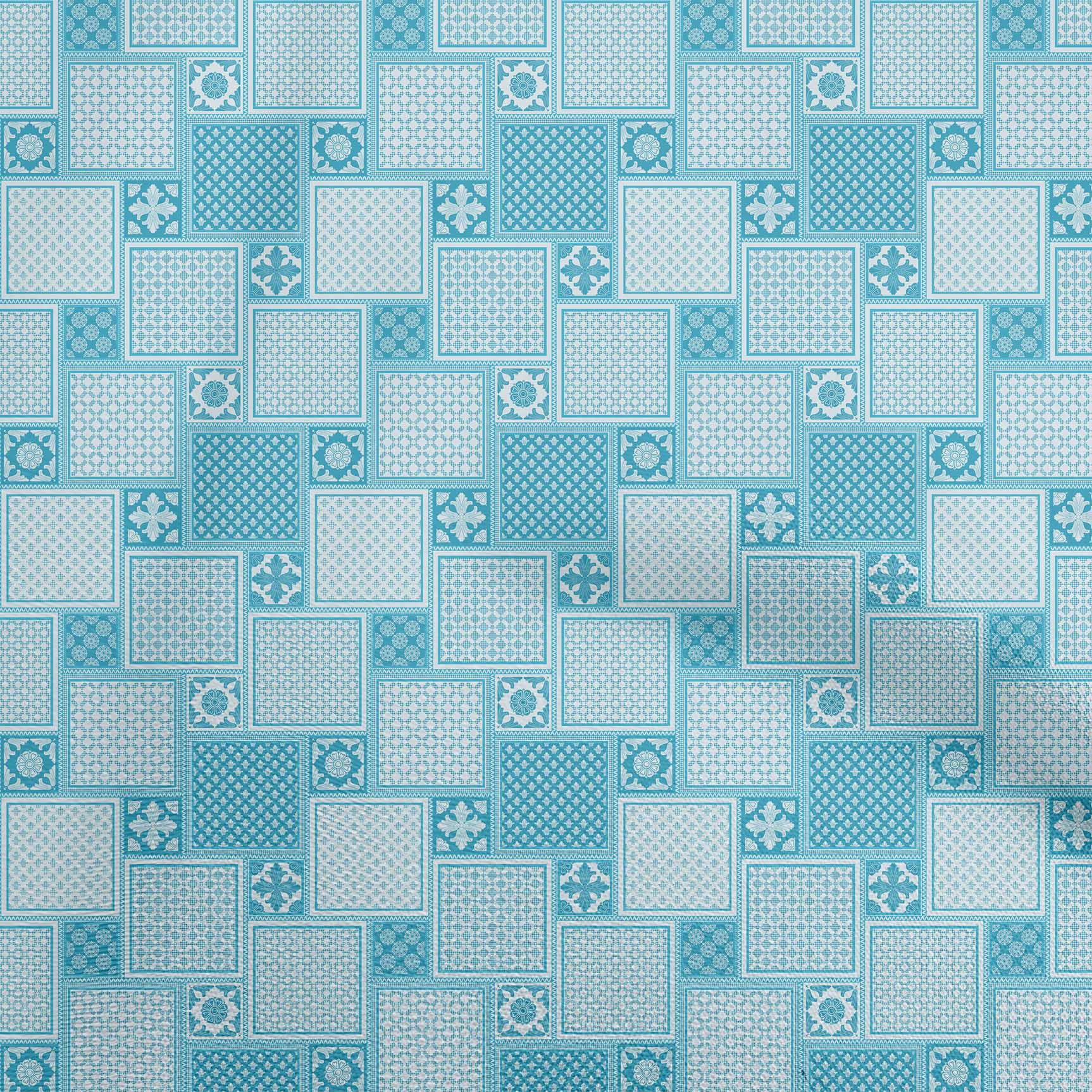 

OneOone Cotton Flex Blue Fabric Asian Block Tile Craft Projects Decor Fabric Printed By The Yard 40 дюймів 42 Inch Wide - Viscose Chiffon бірюзовий колір синій