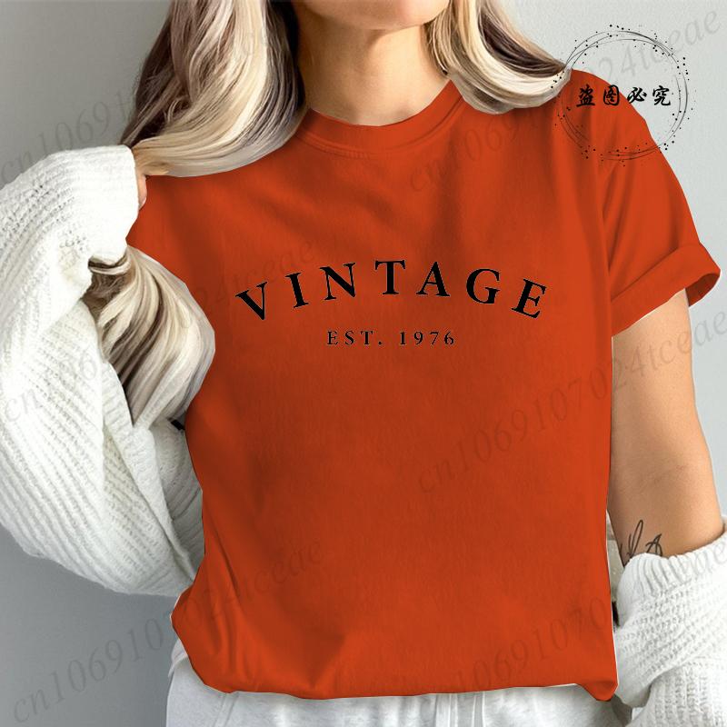 Limitowana Edycja 1976 Moda Damska Koszulka Damska Koszulki Casualowe z Krótkim Rękawem Vintage Est 1976 Koszulka z Grafiką na Urodziny Ubrania