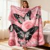 Comfortable And Beautiful Pink Rose Butterfly Romantic And Elegant Theme Pattern Flannel Blanket Fashionable Soft Warm All-Season