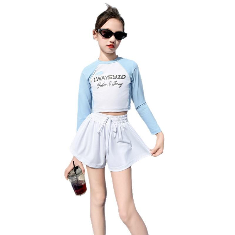 Girls Long Sleeve Two Piece Swimsuit Set Summer Cute Kids Bathing Suit
