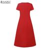 ZANZEA Women Casual Square Collar Summer Short Sleeve High Waist Dress