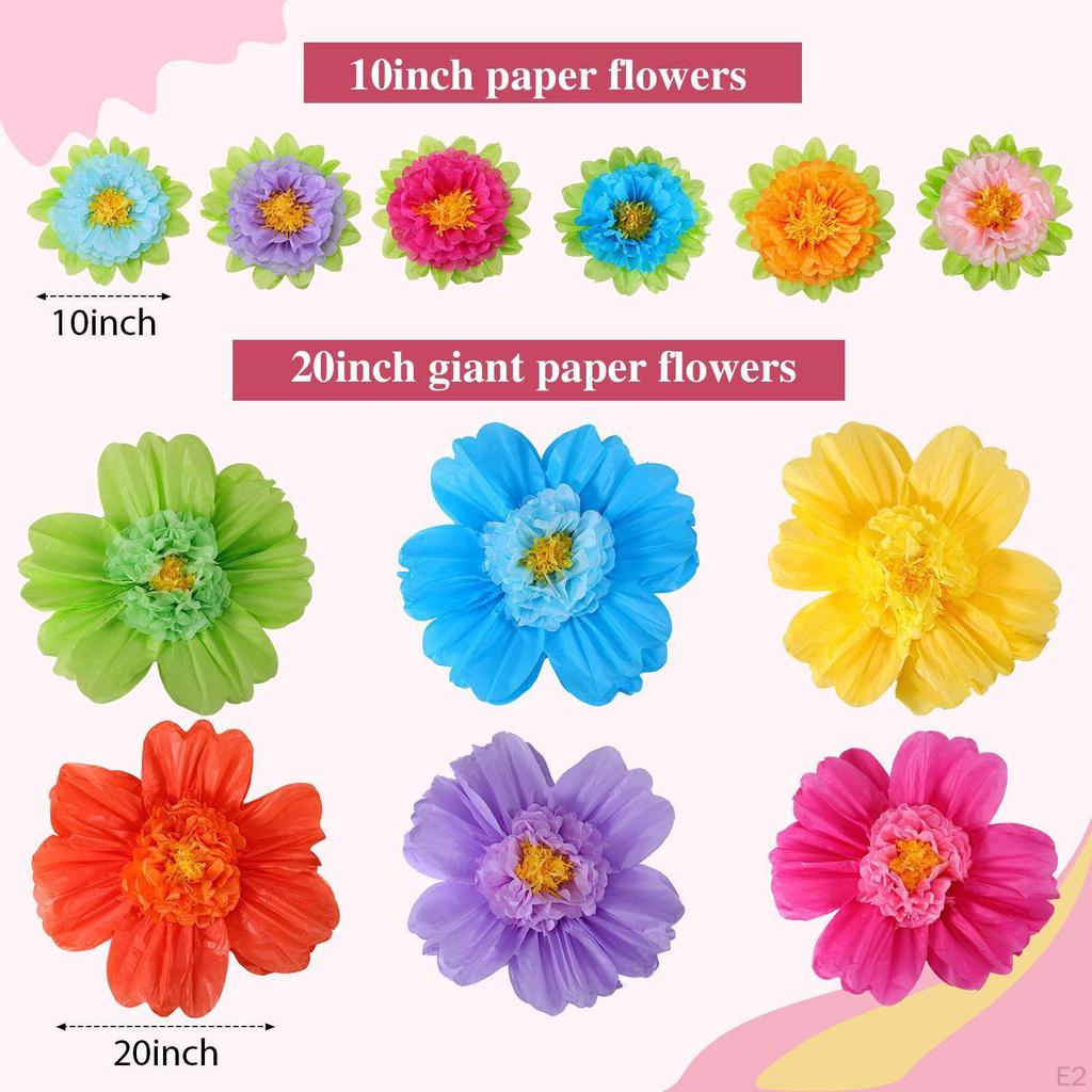 12 Pieces Paper Flowers Party Crafts DIY Background Colorful Backdrop Wall Decor for