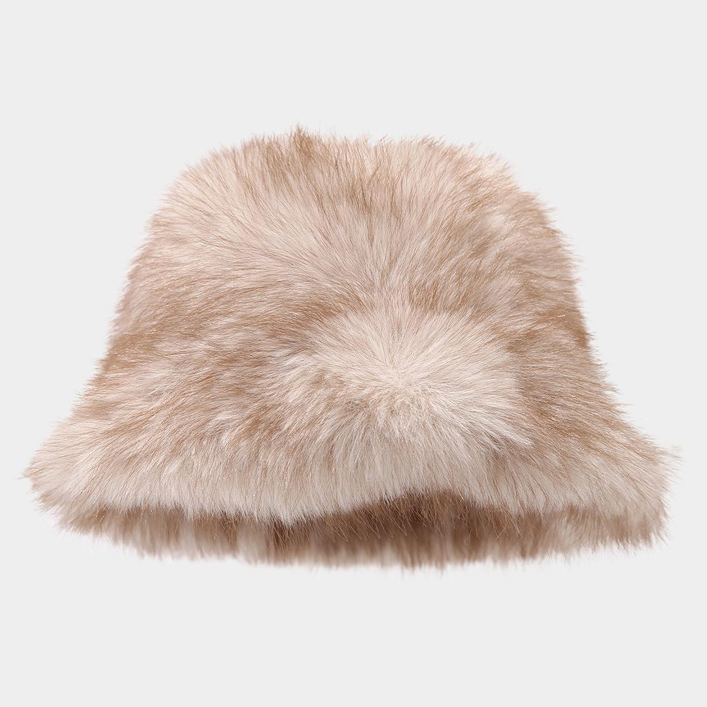 New Style Autumn and Winter Two-Tone Long Plush Bucket Hat - Women's Trendy Fluffy Outdoor Warm Fisherman Hat