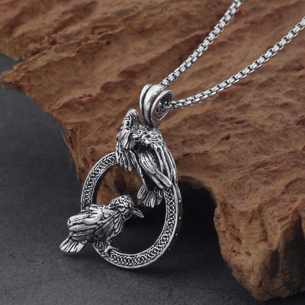 Retro Krähenanhänger Halskette: Herren-Kette aus Edelstahl mit Tieranhänger - Hip-Hop Schmuck
