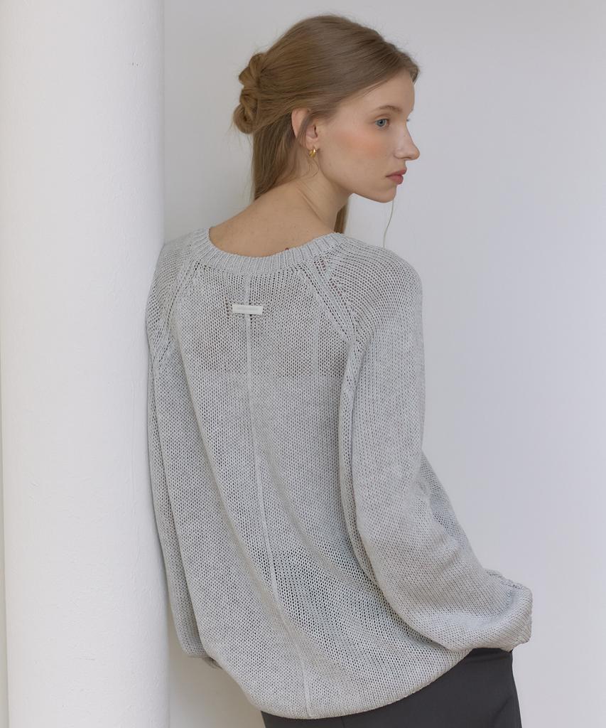 OURHOPE Linen V-Neck Sheer Knit - Grey