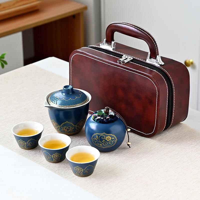 Japanese Outdoor Travel Kung Fu Ancient Rhyme Tea Set Teapot Ceramic Express Cup Portable Gift