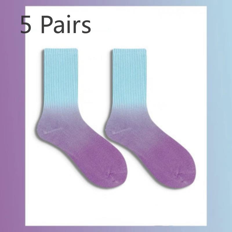 5 Perechi de Șosete Subțiri de Primăvară/Vară pentru Femei, cu Absorbție a Umidității, Transpirație, Respirabile, cu Vopsea Tie-Dye în Gradient