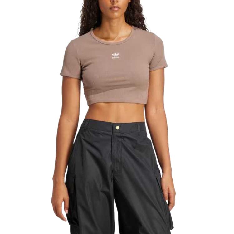 adidas Originals Essentials Značka Logo Šetrné k pokožke Pohodlné Tričko s krátkym rukávom Dámske Tričká Hnedá JC9030