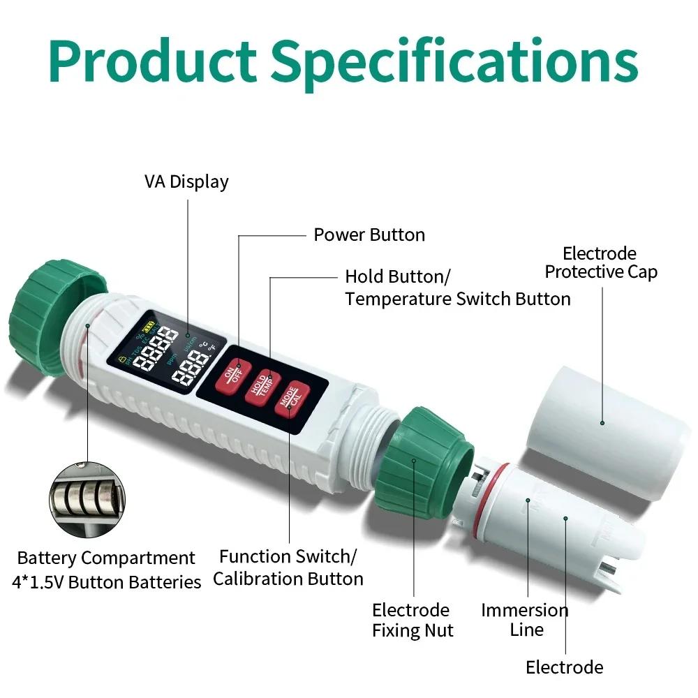 Digital PH Meter 5 In 1 PH/EC/TDS/SALT/TENP Meter Water Quality Tester for Swimming Pool 9999 PH Detector Digital Chlorine Meter