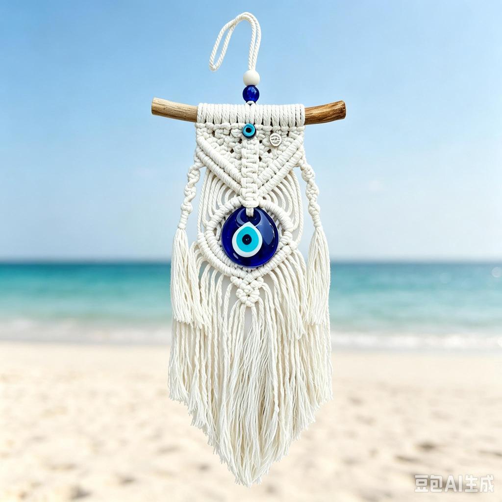 Turkish Evil Eye Macrame Wall Hanging Hand Woven Cotton Tassel Boho Decor
