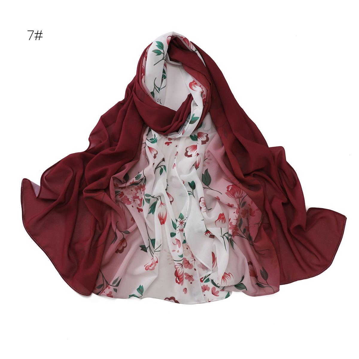 

New Design Printed Floral Chiffon Capelet Muslim Women Chiffon Hijab Soft Head Scarf Long Wraps
