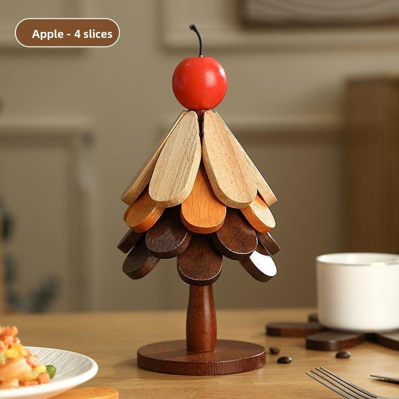 Christmas Tree Heat Resistant Coaster Set With Wooden Material For Holiday Table Decor