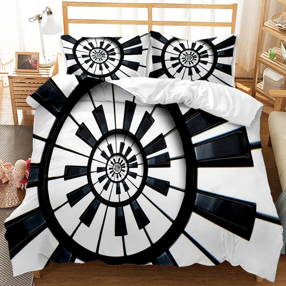 Piano Keys King Queen Duvet Cover 3D Cartoon Musical Notes Bedding Set For Kids Teens Adult Fashion Music Polyester Quilt Cover