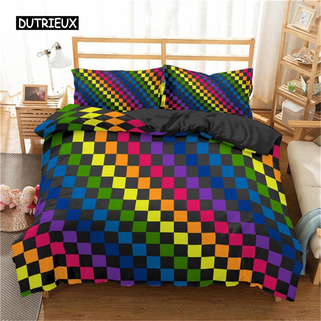 Regenbogen Druck Bettwäsche Set, Bunter Streifen Bettbezug Weiches Bettwäsche Set, Einzelbett King Queen Größe 3-teilig Polyester Bettdeckenbezug