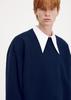 UMARMUNG Cotton Cashmere Tucked Sleeve Pullover_Deep Sea