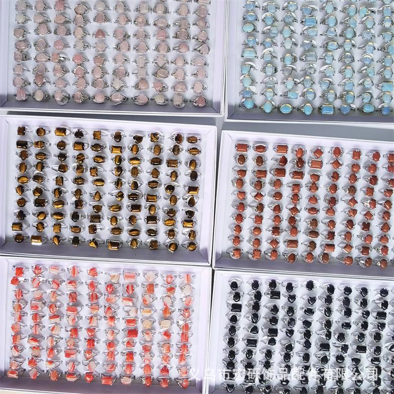 

Европейские и американские ювелирные изделия: Коробочка для кольца из натурального тигрового глаза, аметиста, авантюрина с неровной огранкой для дам Mixed Sizes 17-20MM