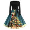 Women's Casual Vintage V-Neck Dress with Christmas Snowflake and Tree Print