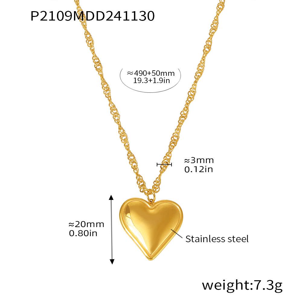 Qiong Yao 18K Gold Plated Stainless Steel Double Layer Heart Necklace with Water Ripple Chain