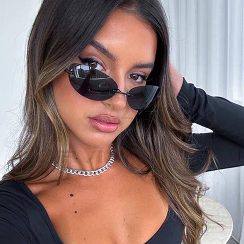 Trend No Frame Sun Glasses Goggle For Ladies For Gents Futuristic Vintage Sun Glasses Punk Eye Glasses Female Y2K Pink Mirror Shades Eyeglasses
