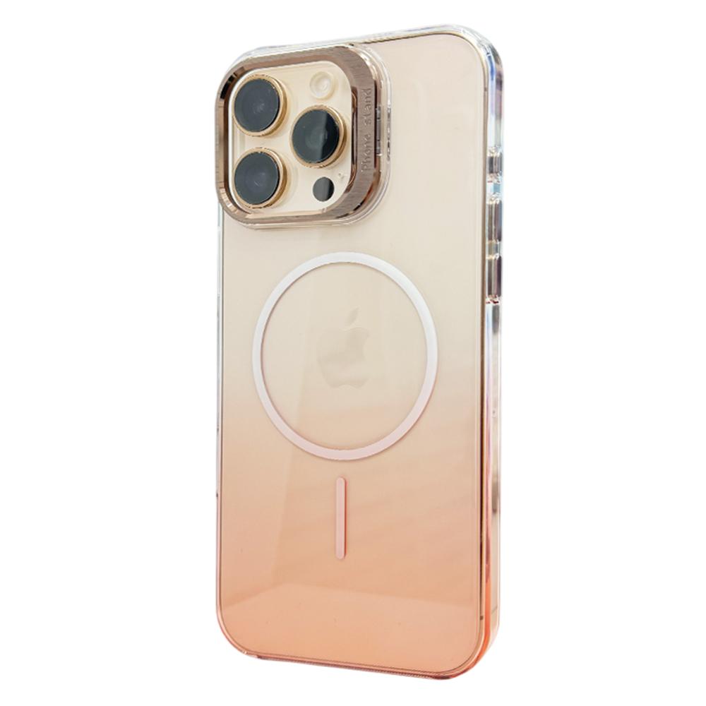 

For iPhone 16 Pro Magnetic Case Gradient Color Hard PC Phone Cover Camera Lens Frame Kickstand Gold