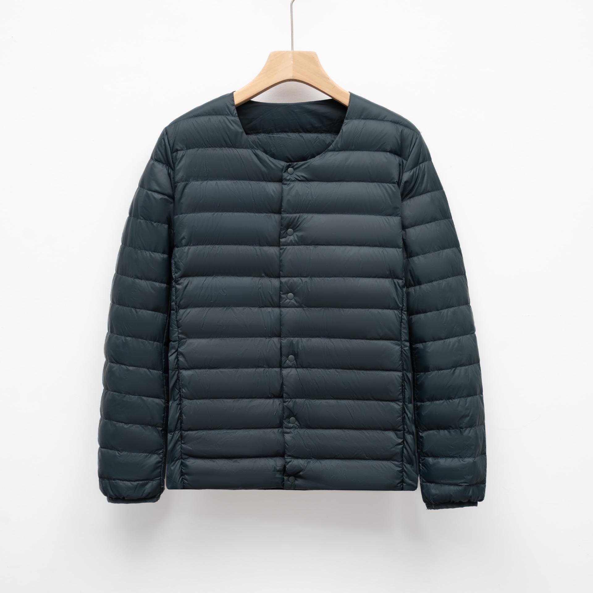 Men s V-Neck Lightweight Down Jacket - Collarless, Warm, Solid Color, Button Closure M