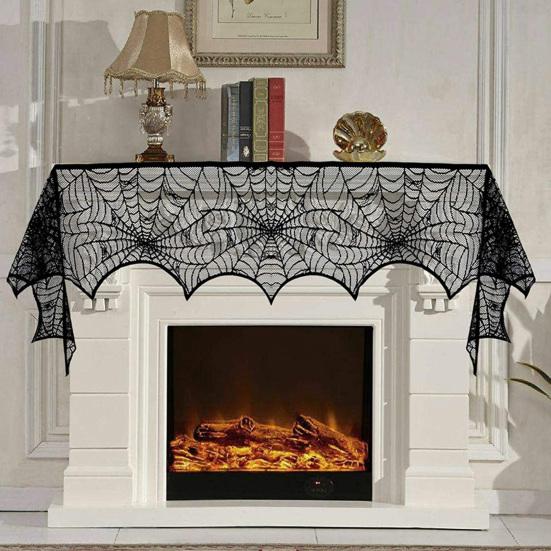 Halloween Tischdecke, Schwarze Spitze Spinnennetz Tischabdeckung, Gruselige Gotische Lampenschirm für Halloween Maskerade, Party, Esstisch Dekoration