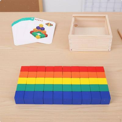 50 Pieces Wooden Cube Blocks Set HandsOn Learning Spatial Reasoning Includes Pattern Cards