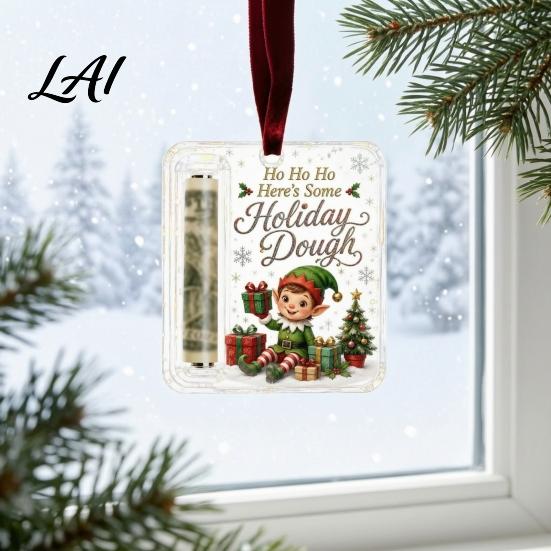 Christmas Tree Money Holder Retro Cash Pendant Decoration Transparent Acrylic Creative for Gifts Holiday Hanging Ornament with Card Slot Festive