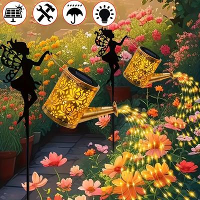 Solar Garten Pfahlleuchte - Metall Kessel Gartendekoration mit LED Lichterkette Geeignet für Außen Solar Pfahlleuchte IPX44 Wasserdicht Straßenleuchte