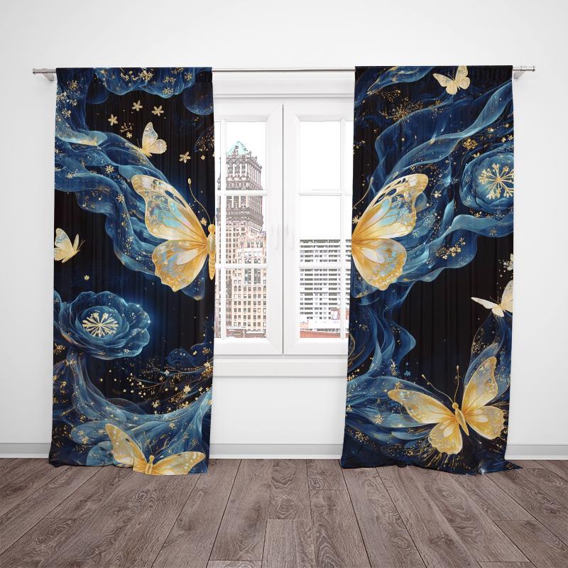 Beautiful Butterfly -2 pieces - printed curtain, 100% polyester material, suitable for home decoration
