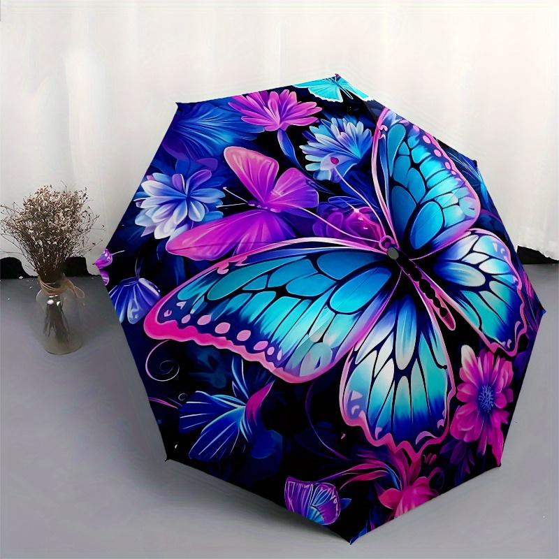 Colorful Butterfly Garden Umbrella, Portable 3-Fold Umbrella for Men & Women,Christmas Gift ES238