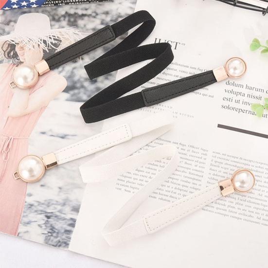 Women Waist Belt Elastic Thin Versatile Adjustable Faux Leather Creative Pearl Buckle Ladies Waistband Dress Belt for Daily Wear