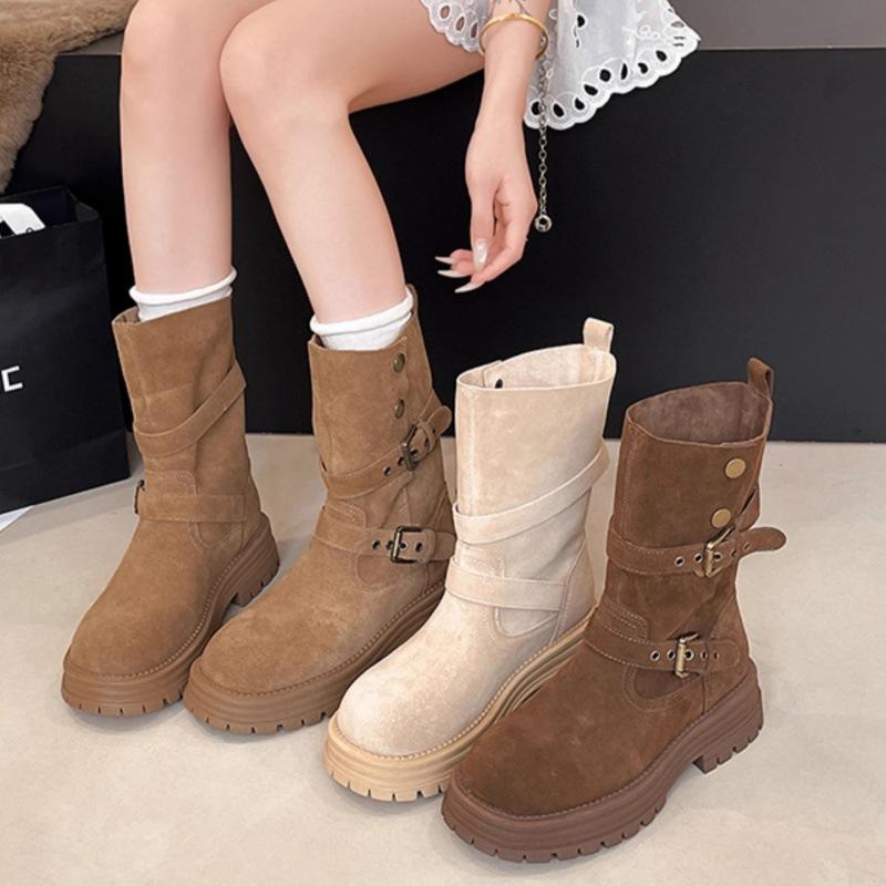 British Martin boots women's 2025 autumn and winter new thick-soled medium tube thin boots women's retro versatile locomotive boots children