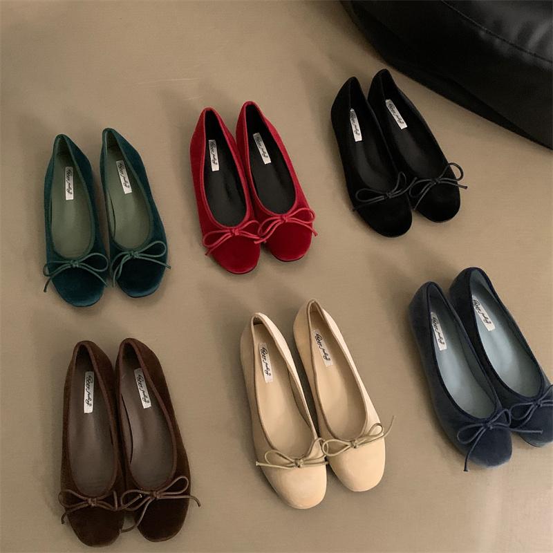 Fashion Bailamos Brand New Women Velvet Flats Fashion Round Toe Shallow Mary Jane Shoes Soft Casual Ballet Shoes Slingback Shoes Muje