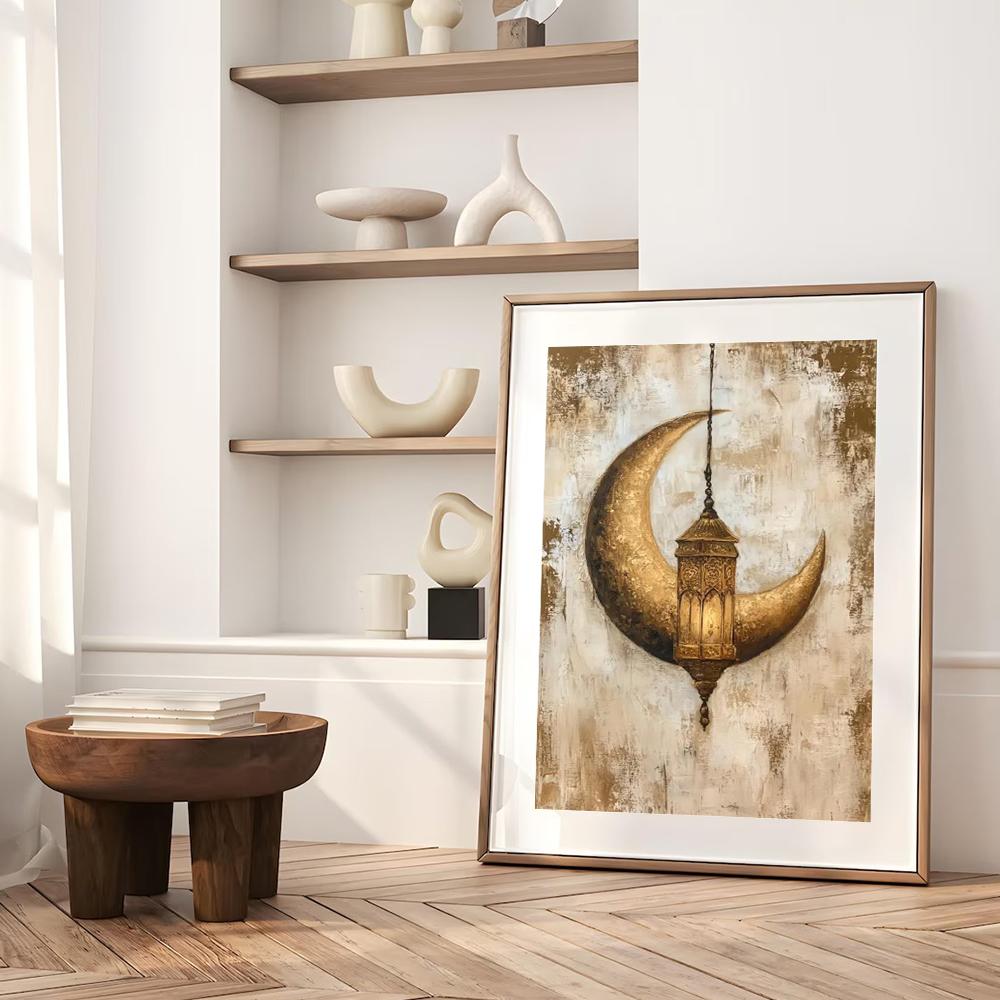 Fantasy Mondsichel Leinwandbild für Wohnzimmer Heimdekoration Mond am Sternenhimmel Poster Druck Abstrakte Wandkunst