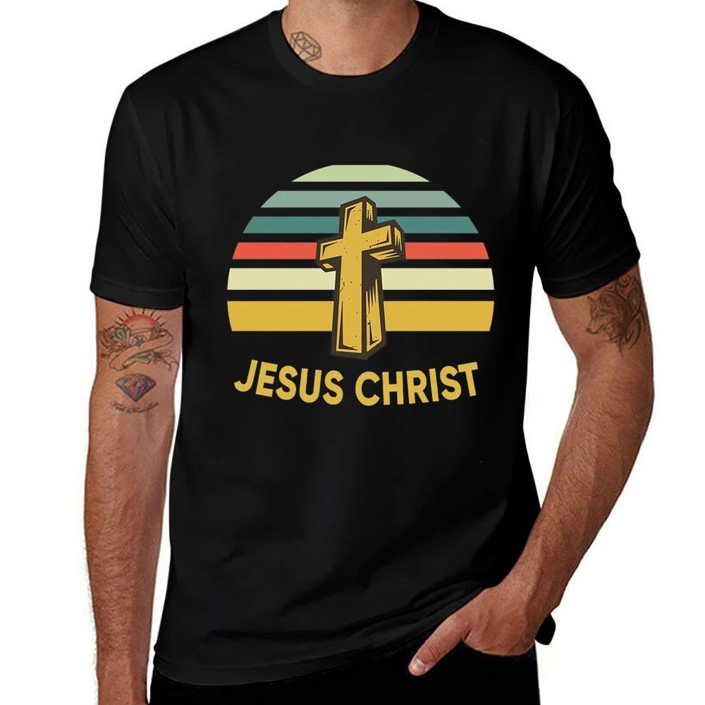 Men's Jesus Christ Cross Retro Christian Faith Black T-Shirt