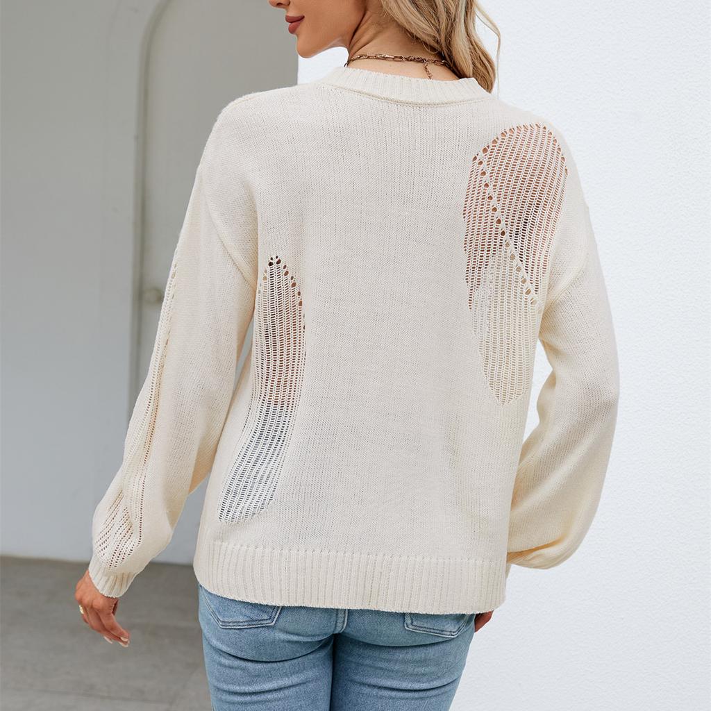 GMXIA Women's Fashion Casual Solid Color Print Autumn Winter Long Sleeve O-Neck Loose Sweaters