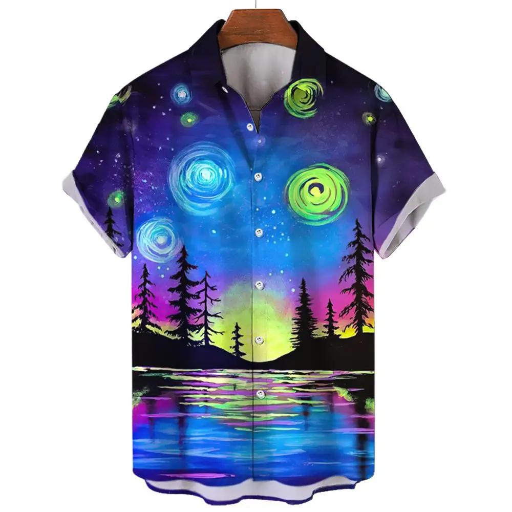 

Men s Summer Short Sleeve Hawaiian Shirt Beach Holiday Print Shirt Top 100% Polyester 5XL