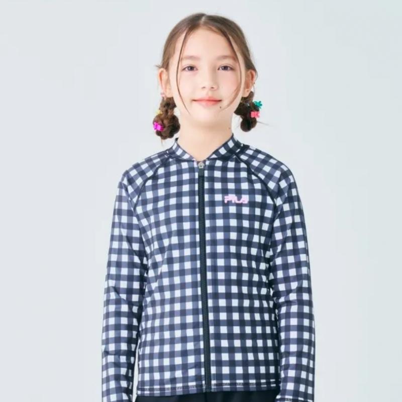 [fila Kids] Check Zip Up Rash Guard  Fk2rtf2a03f Blk  q0zFk2rtf2a03fBlk