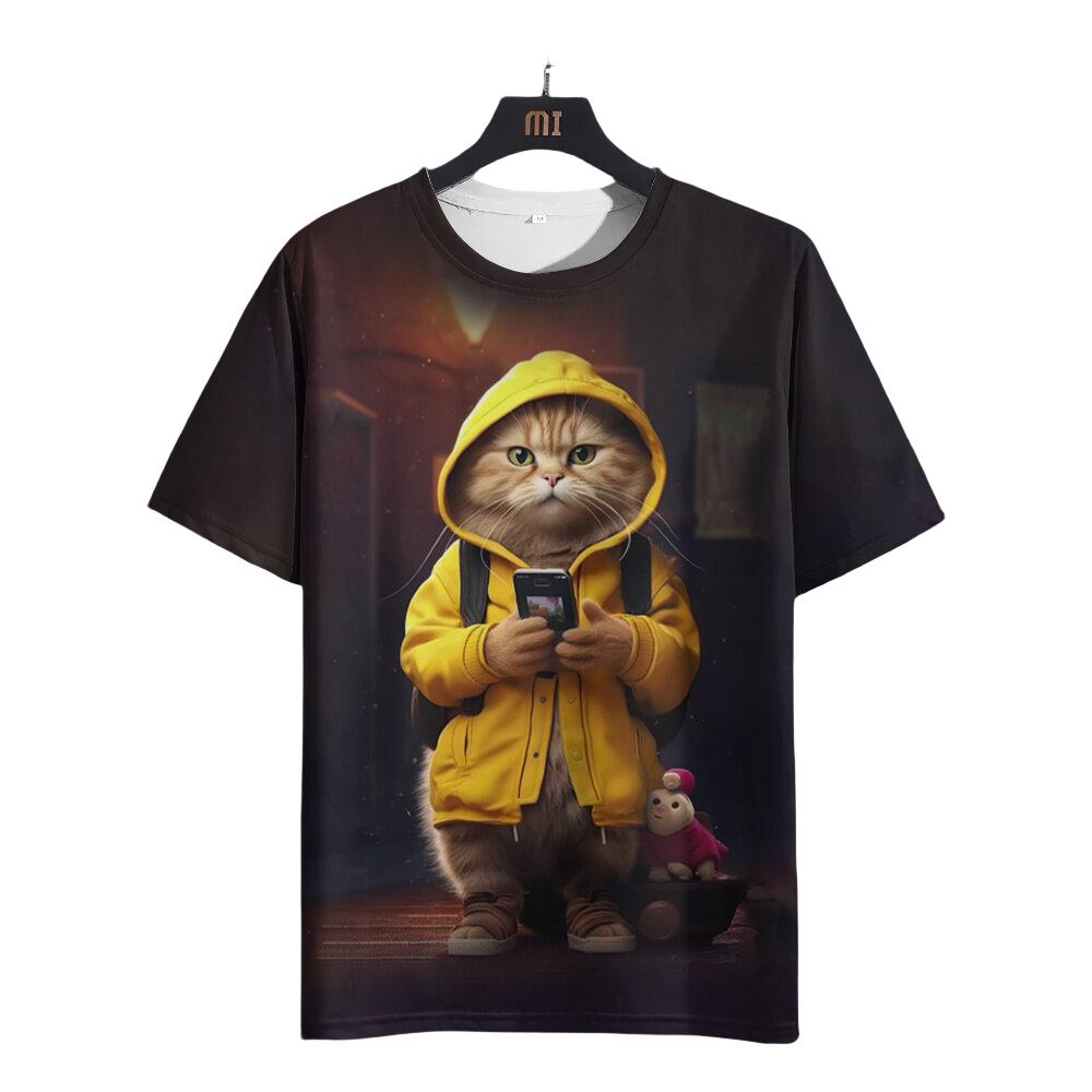 Men's Casual T-shirt 3D Print Fun Animal Cats Print Short Sleeve Street Round Neck Tops