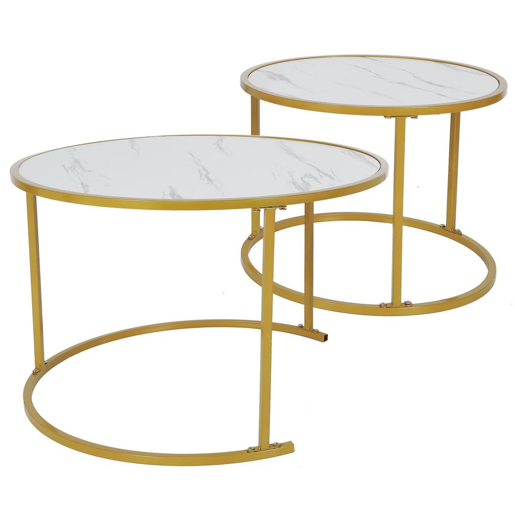 2pcs Marbling Living Room Round Table Simple Elegant Coffee Table Home Furniture