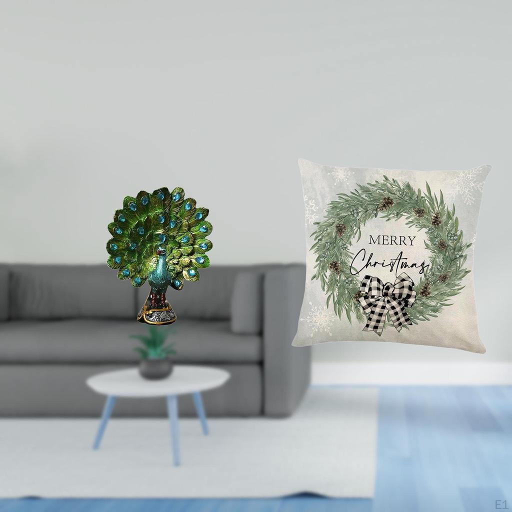 Elegant Peacock Sculpture And Christmas Pillow Cover Collection for Home Office Living Room Bedroom
