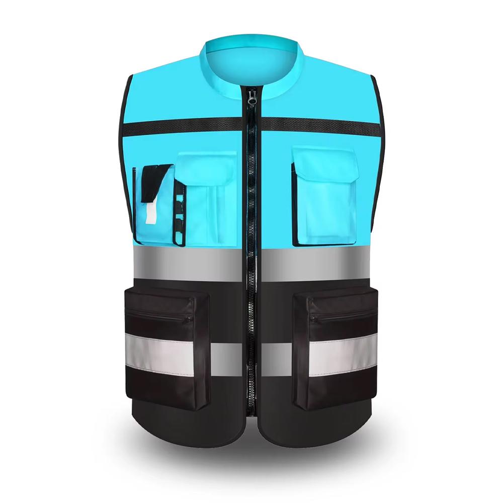 Custom Logo Safety Vest for Construction Work Two Tone High Visibillity Workwear Vest with Pockets and Zipper