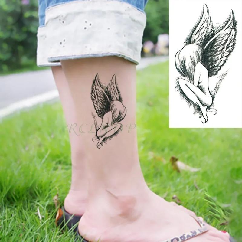 10pcs/lot Waterproof Temporary Tattoo Stickers Angel Wings Fake Tatto Flash Tatoo Neck Hand Back Foot Body Art